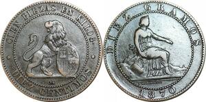 P5232 Spain 10 Centimos Provisional Government 1870 OM -> Make offer