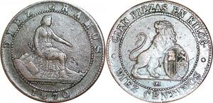 P5233 Spain 10 Centimos Provisional Government 1870 OM -> Make offer