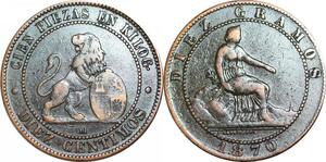 P5239 Spain 10 Centimos Provisional Government 1870 OM -> Make offer