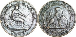 P5240 Fake Spain 10 Centimos Provisional Government 1870 OM -> Make offer