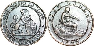 P5241 Spain 10 Centimos Provisional Government 1870 OM -> Make offer