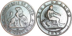 P5243 Spain 10 Centimos Provisional Government 1870 OM -> Make offer