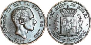P5247 Spain 10 Centimos Alphonso II 1877 OM -> Make offer