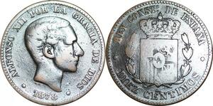 P5251 Spain 10 Centimos Alphonso II 1878 OM -> Make offer
