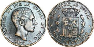 P5256 Spain 10 Centimos Alphonso II 1878 OM -> Make offer