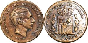 P5258 Spain 10 Centimos Alphonso II 1878 OM -> Make offer