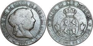 P5266 Spain 10 Centimos Isabel II 1868 (68) OM -> Make offer