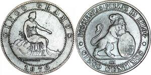 P5268 Spain 5 Centimos Provisional Government 1870 OM -> Make offer