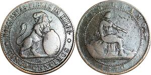 P5270 Spain 5 Centimos Provisional Government 1870 OM -> Make offer