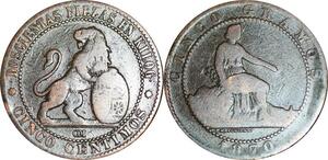 P5272 Spain 5 Centimos Provisional Government 1870 OM -> Make offer