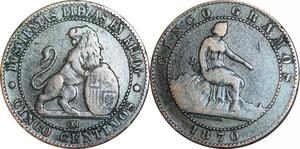 P5274 Spain 5 Centimos Provisional Government 1870 OM -> Make offer