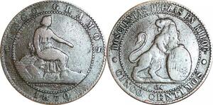 P5275 Spain 5 Centimos Provisional Government 1870 OM -> Make offer