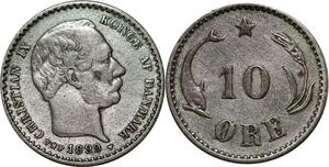 P5278 Denmark 10 Ore Christian IX 1899 VBP Silver -> M Offer