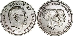 P5287 Denmark 10 Kroner King Frederik IX 1967 Silver UNC -> M Offer
