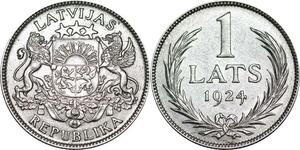 P5293 Latvia Lats Coat of Arms 1924 Silver AU -> M Offer