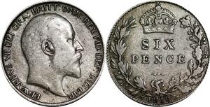 P5303 UK 6 Pence Edward VII 1910 Silver -> M Offer