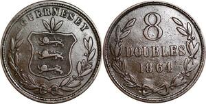 P5308 Guernsey 8 Doubles National Arms 1864 -> M Offer