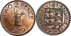 P5311 Guernsey 2 Pence Mill 1979 UNC -> M Offer