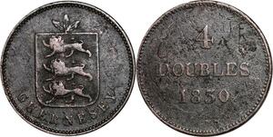 P5313 Guernsey 4 Doubles Coat of Arms 1830 -> M Offer