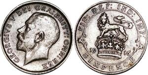 P5320 United Kingdom 6 Pence George V 1916 Silver -&gt; M Offer