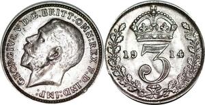 P5329 United Kingdom 3 Pence George V 1914 Silver -&gt; M Offer
