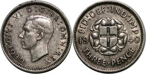 P5332 UK 3 Pence Georges VI 1940 Silver -> M Offer