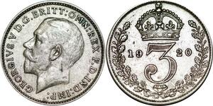 P5335 UK 3 Pence George V 1914 Silver AU -> M Offer