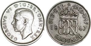 P5351 UK 6 Pence George VI 1947 Silver -> M Offer