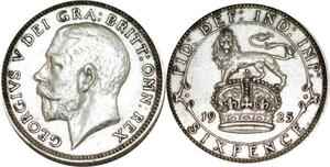 P5355 UK 6 Pence Georges V 1925 Silver -> M Offer