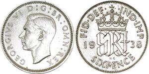 P5356 UK 6 Pence George VI 1938 Silver AU -> M Offer
