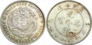 P5375 Rare China Kwangtung Kuang Hsü 20 Cents 1890 1908 Silver AU -> Make offer