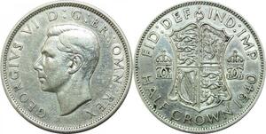P5418 Great Britain Half 1/2 Crown George VI 1940 Silver -> M Offer