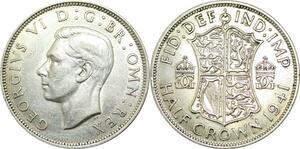 P5419 Great Britain Half 1/2 Crown George VI 1941 Silver AU -> M Offer