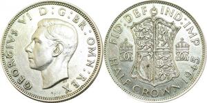 P5431 Great Britain Half 1/2 Crown George VI 1945 Silver AU -> M Offer