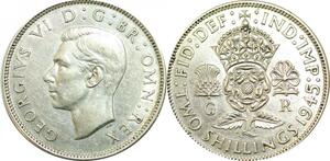 P5432 Great Britain Two 2 shillings Florin George VI 1945 Silver -> M Offer