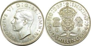 P5433 Great Britain Two shilling Florin George VI 1944 Silver UNC -> M Offer