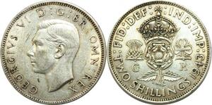 P5434 Great Britain Two 2 shillings Florin George VI 1943 Silver AU -> M Offer