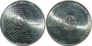 P5497 Portugal 1000 Escudos Euro UEFA Football 2004 Silver UNC -> M Offer
