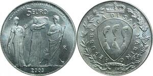 P5501 San Marino 5 Euros San Marin Motto 2003 Silver UNC -> M Offer