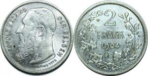 P5502 Belgique 2 Francs Léopold II 1904 Th. Vincotte Silver -> Make offer