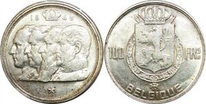 P5525 Belgique 100 Francs Prince Karel Regency 1949 FRs Silver AU