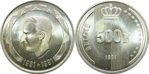 P5532 Belgien 500 Francs King Baudoin 1951 1991 Silver UNC -> Make offer