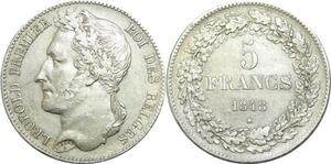 P5534 Rare Belgium 5 Francs Léopold Ier 1848 Silver -> Make offer