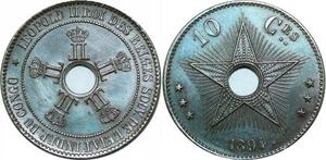 P5540 Congo Free State 10 Centimes Léopold II 1894 AU + -> Make offer