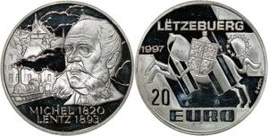 P5547 Luxembourg 20 Euros Michel Lentz 1997 Silver Proof -> M offer