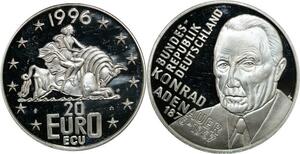 P5551 Germany 20 Euros Konrad Adenauer 1996 Silver Proof -> M Offer