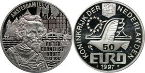 P5556 Netherlands 50 Euros Pieter Cornelisz Hooft 1997 Silver Proof -> M Offer