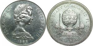 P5599 Isle of Man Crown Elizabeth II 200 years man flight Balloon 1983 UNC