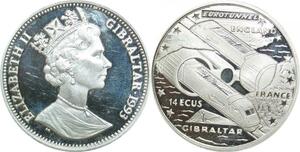 P5606 Gibraltar 14 Ecus Elizabeth II Eurotunnel 1993 Silver Proof -> M offer