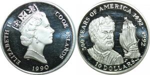 P5619 Cook Islands 10 Dollars Christoph Colomb 1492 1992 America Silver Proof